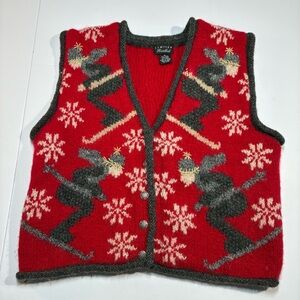 Limited Sweater Womens Medium Shetland Wool Vest Nordic Skiing Hand Knit V Neck